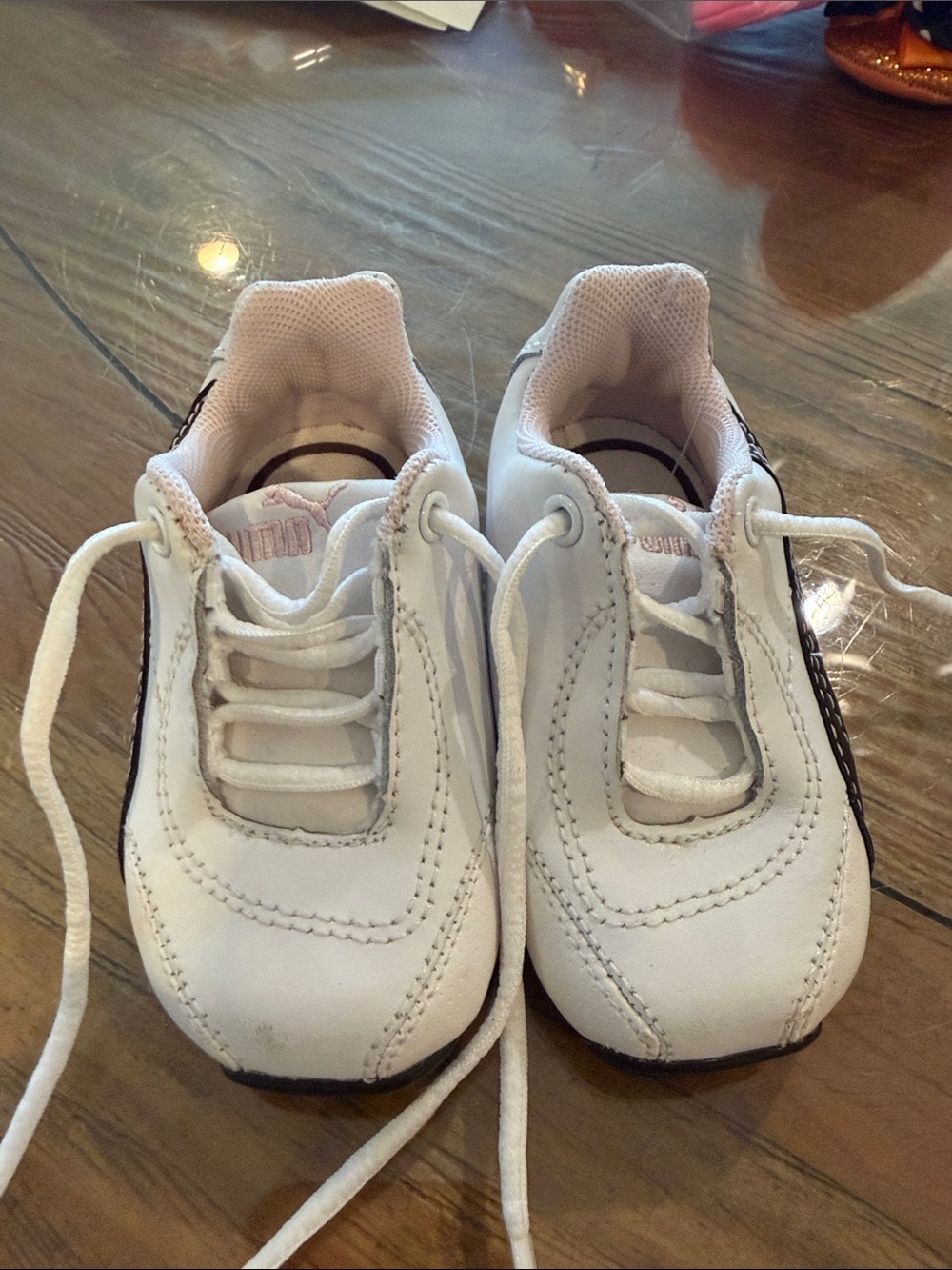 Puma Kids White and Light Pink Lace-Up Sneakers